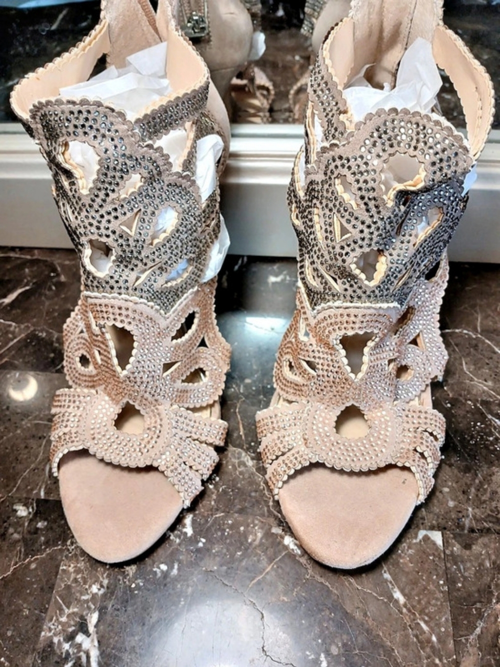 Jessica Simpson Embellished High Heel Sandals in Pink & Silver - Picture 4 of 15